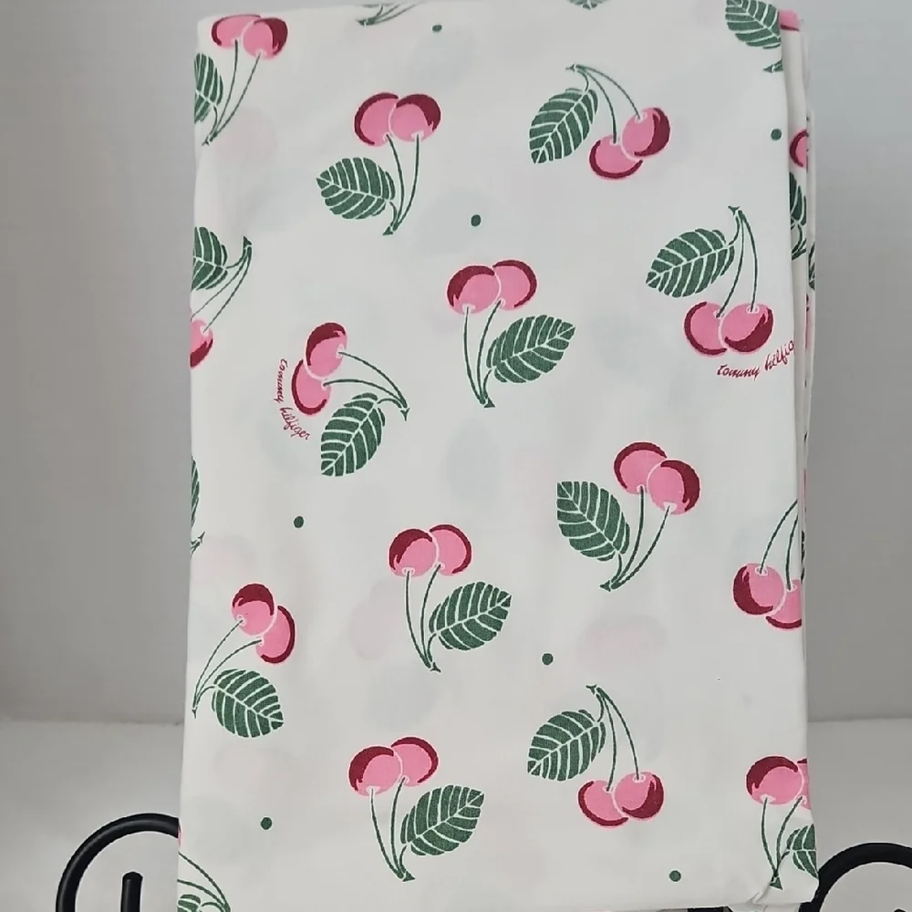 Tommy Hilfiger Pink Red Cherries Green Leaf Cotton Twin Flat Sheet